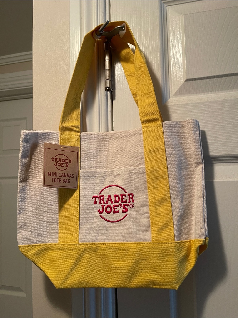 Trader Joe's Mini Canvas Tote with Bright Yellow Straps